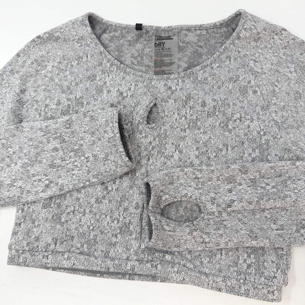 Gymshark Dry Womens Grey Marl Long Sleeve Crop Top Thumbholes Medium